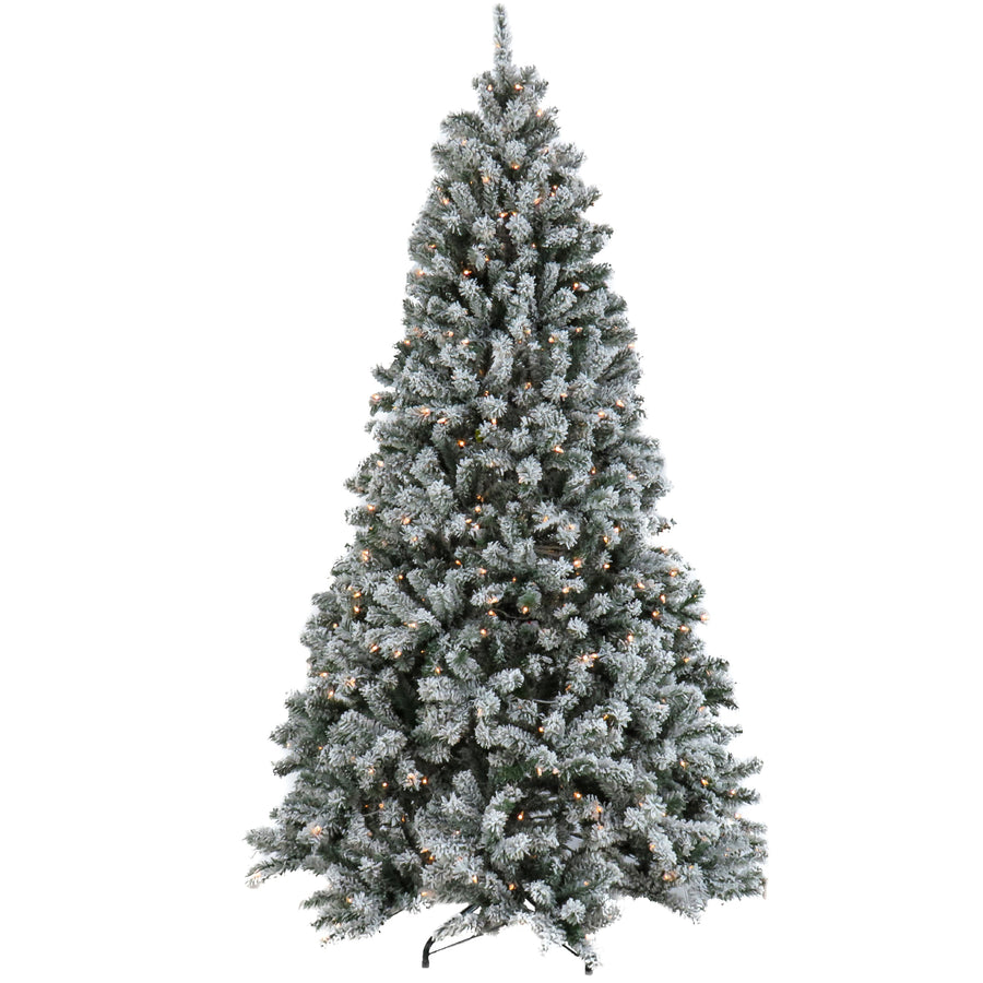 9ft Pre Lit Slim Snowy Spruce Christmas Tree, Clear Lights