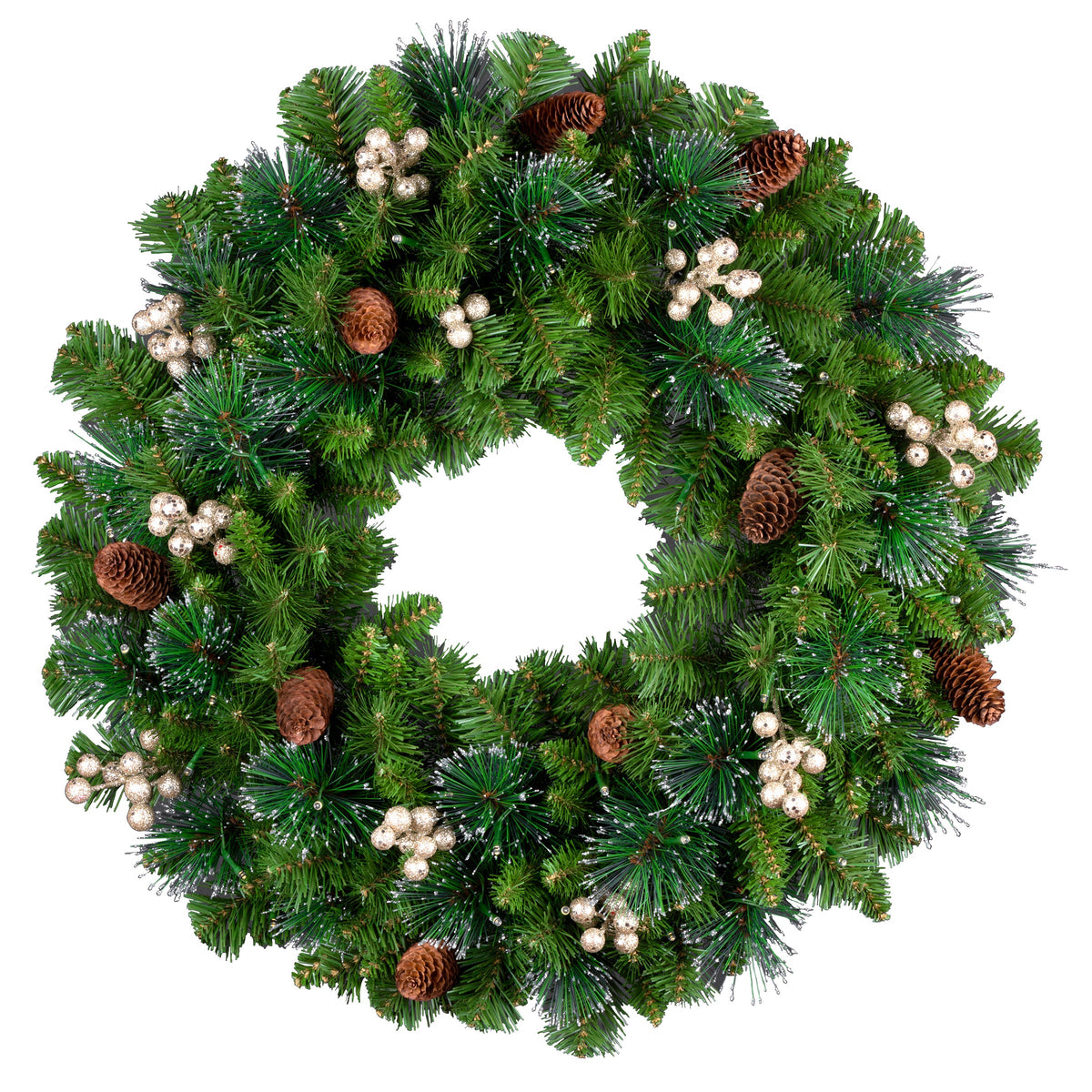 Pre Lit Gold Spruce Wreath with Silver Bristle, Warm White LED, 61 cm