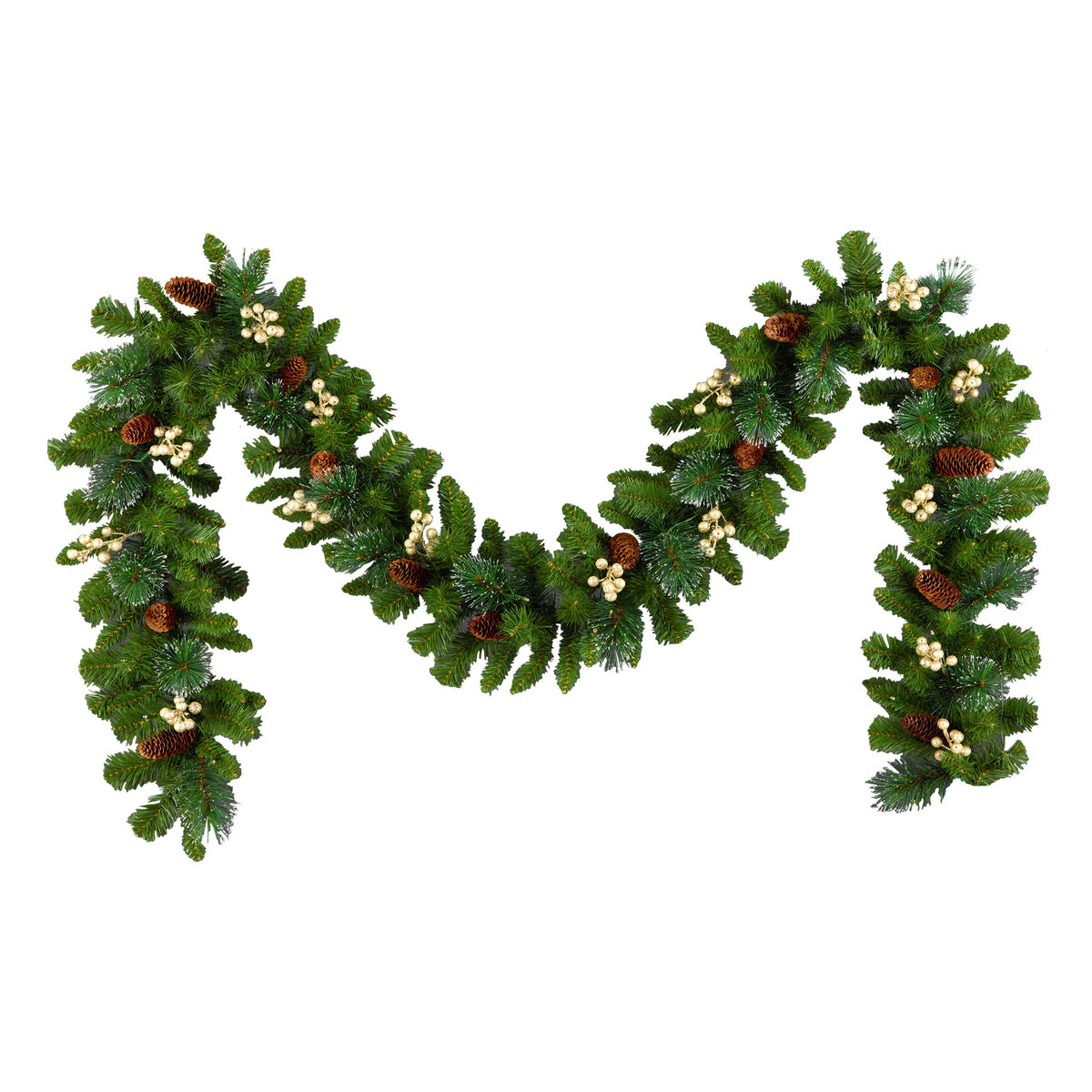 Pre Lit Gold Spruce Garland with Silver Bristle, Warm White LED, 2.7 m