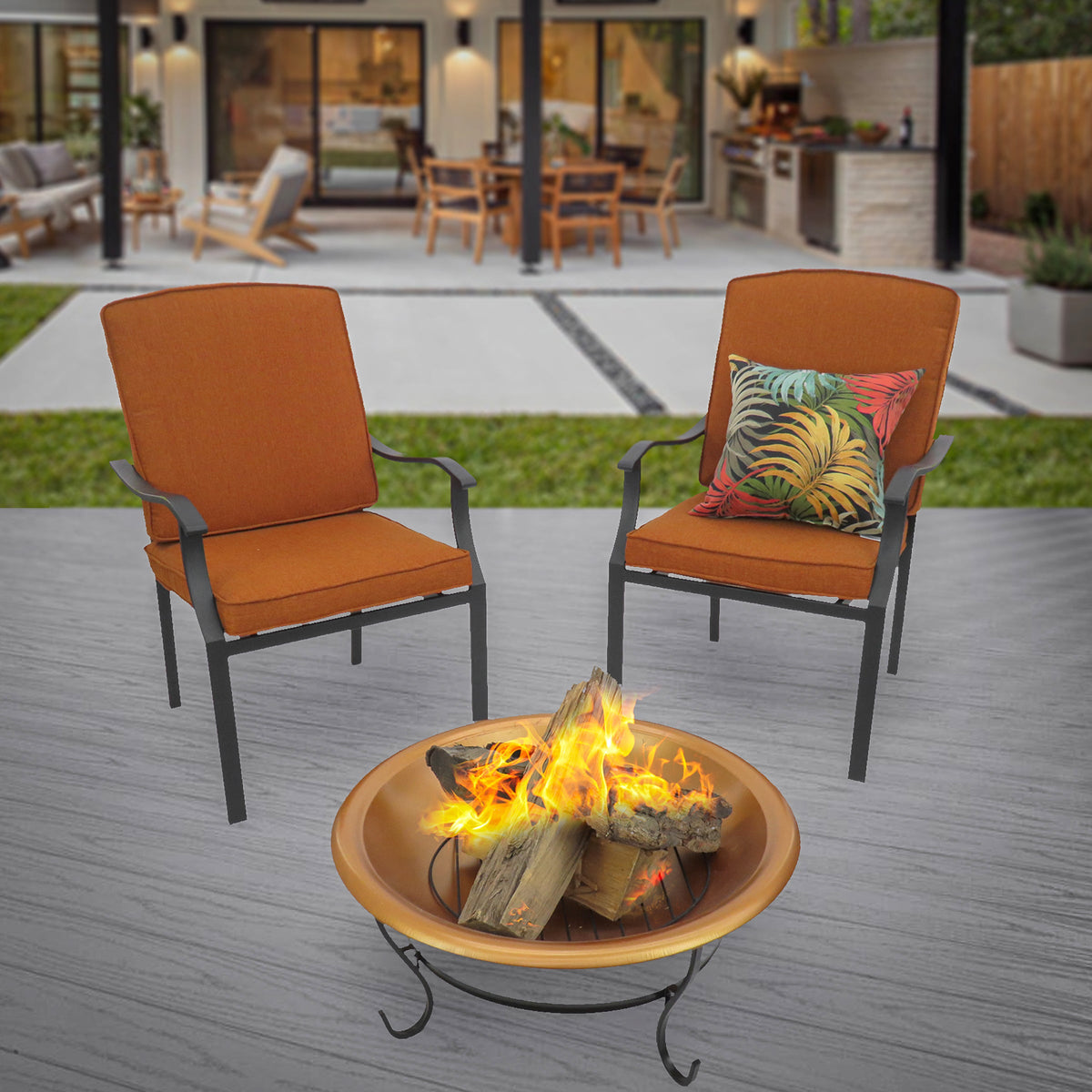Copper Finish Steel Fire Pit with Stand and Screen, 74 cm