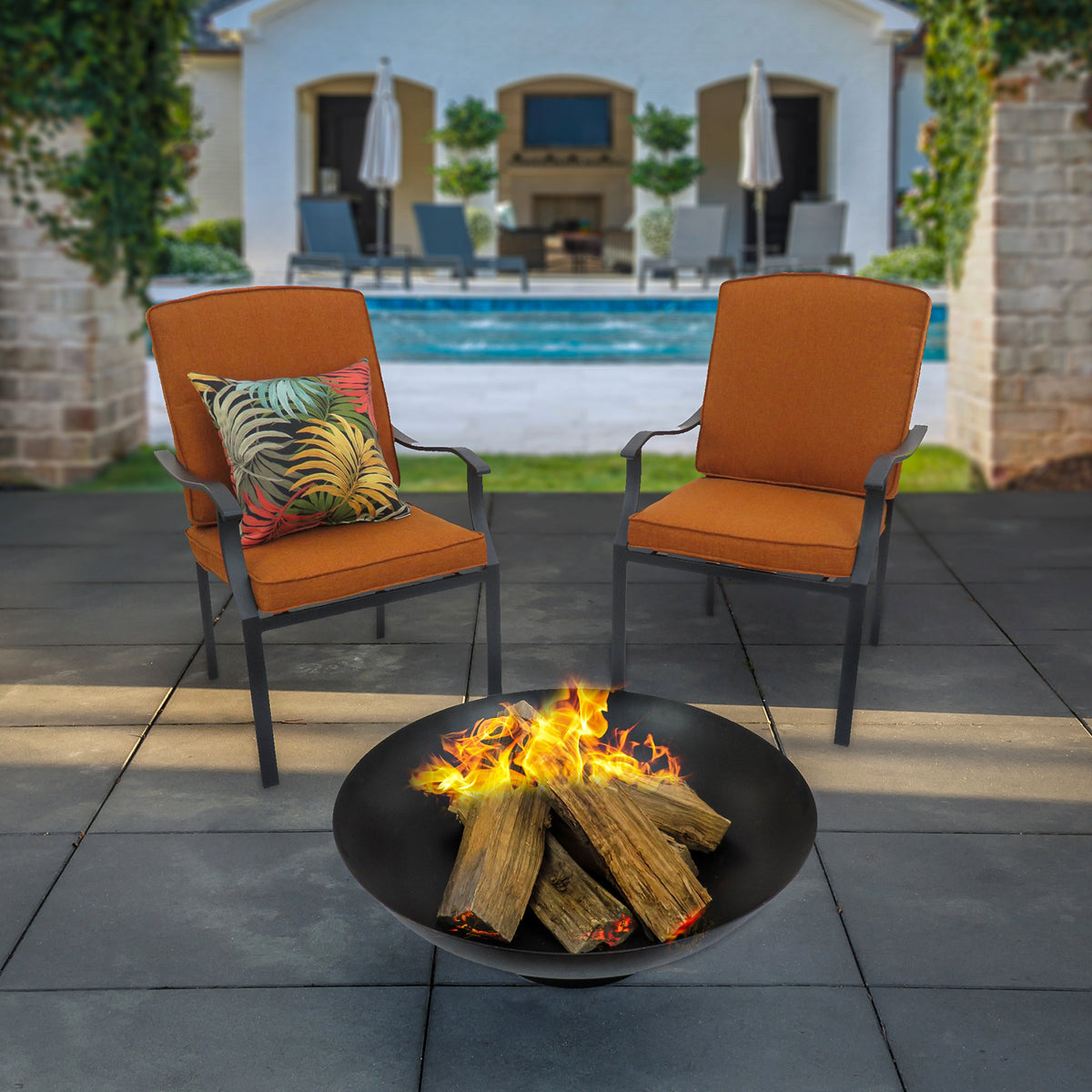 Cast Iron Fire Pit Bowl with Screen Cover, 81 cm