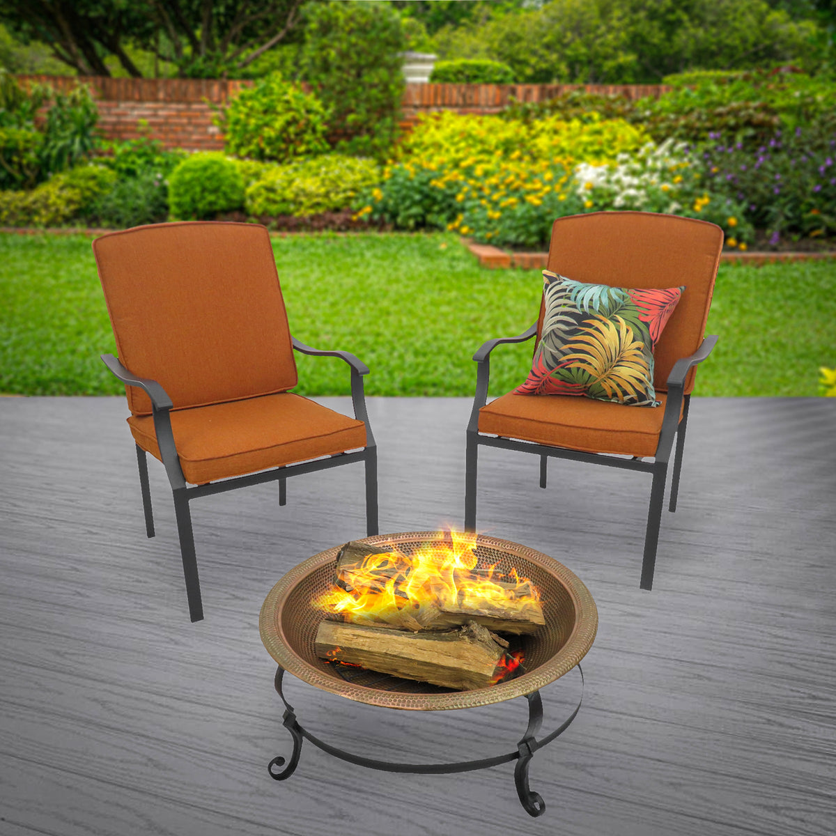 Copper Finish Hammered Steel Fire Pit with Copper Cover, 76 cm