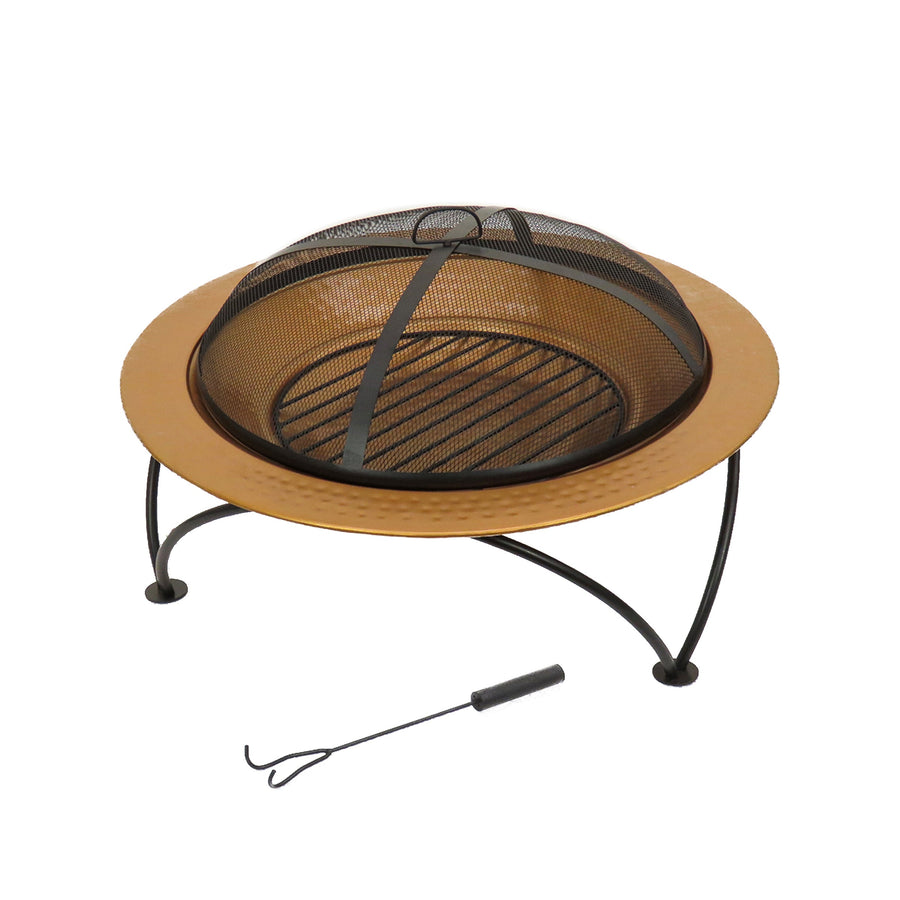 Copper Finish Hammered Steel Fire Pit with Stand and Cover, 84 cm