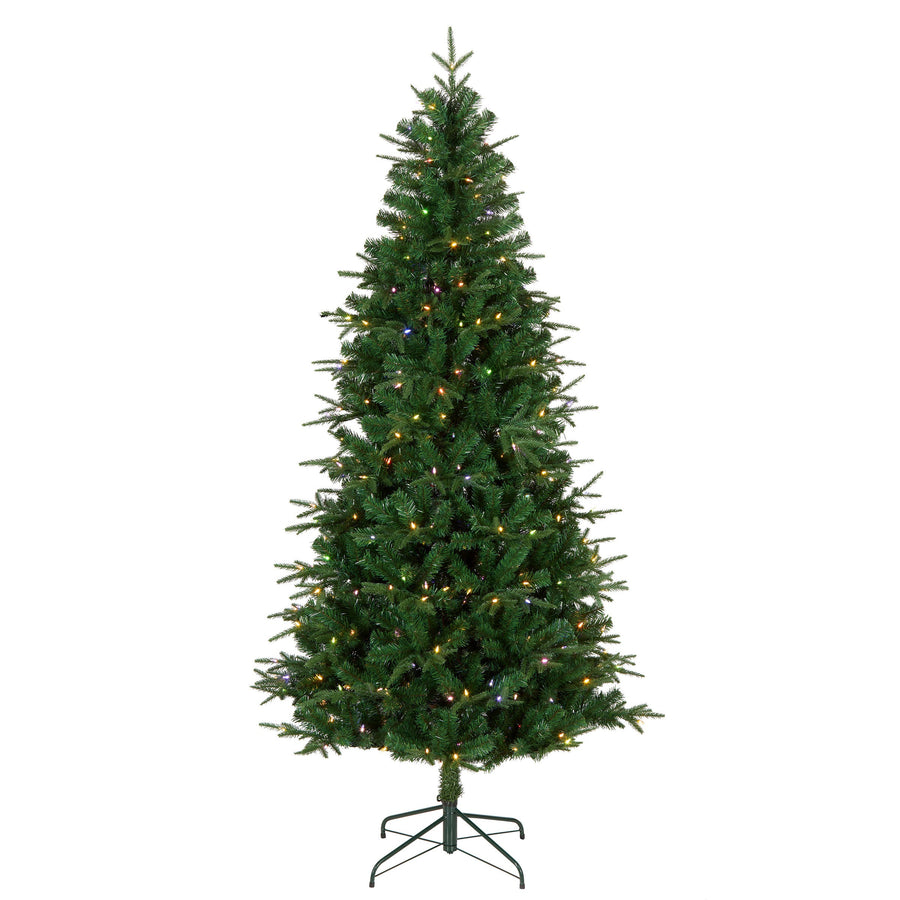 7.5ft Pre Lit Natural Fir Christmas Tree, Dual Colour Multifunction LEDs