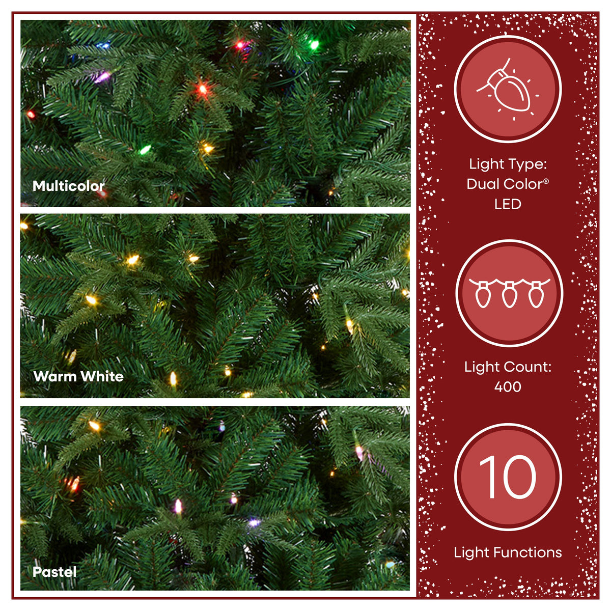 7.5ft Pre Lit Natural Fir Christmas Tree, Dual Colour Multifunction LEDs