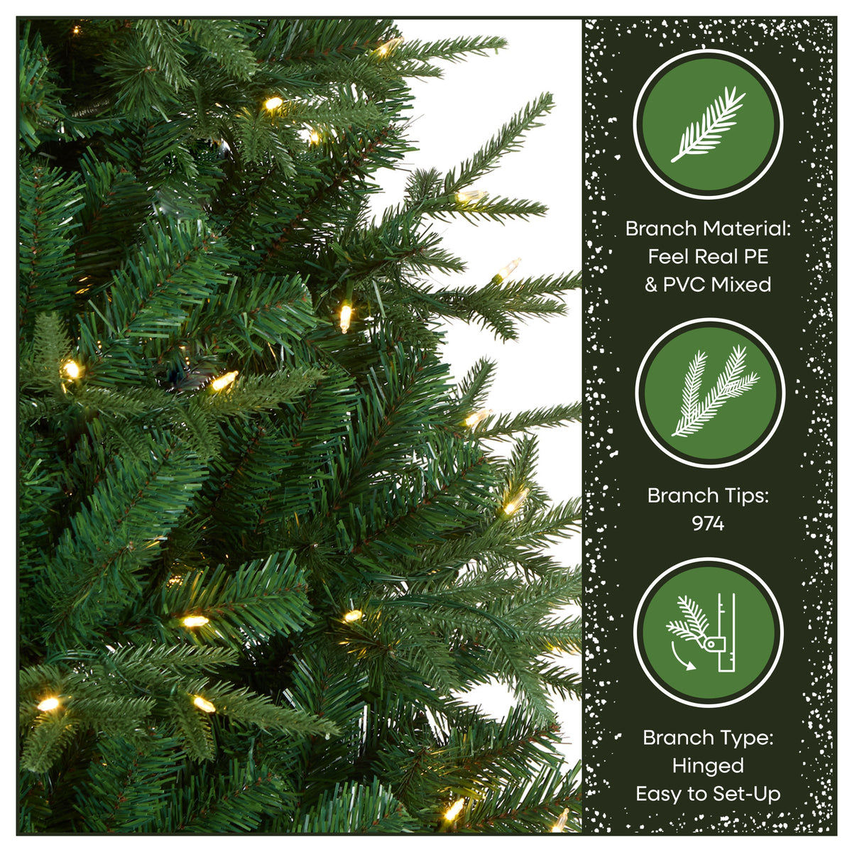 7.5ft Pre Lit Natural Fir Christmas Tree, Dual Colour Multifunction LEDs
