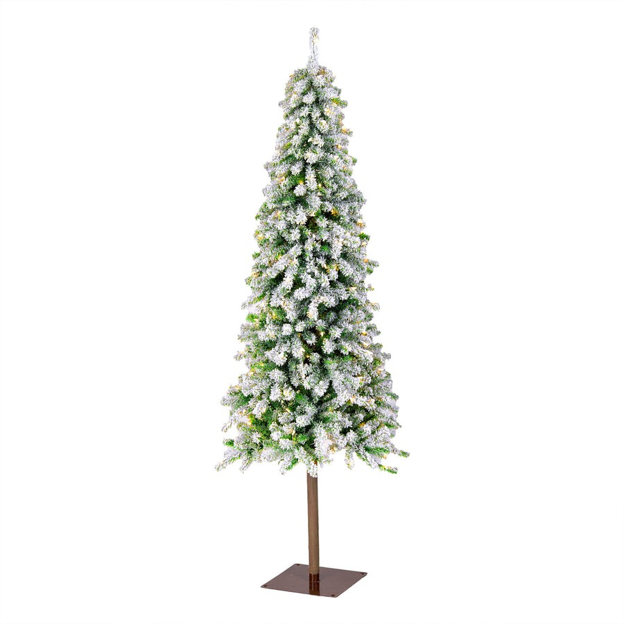 6.5ft Pre Lit Pencil Slim Snowy Alpine Christmas Tree, 200 Clear Lights