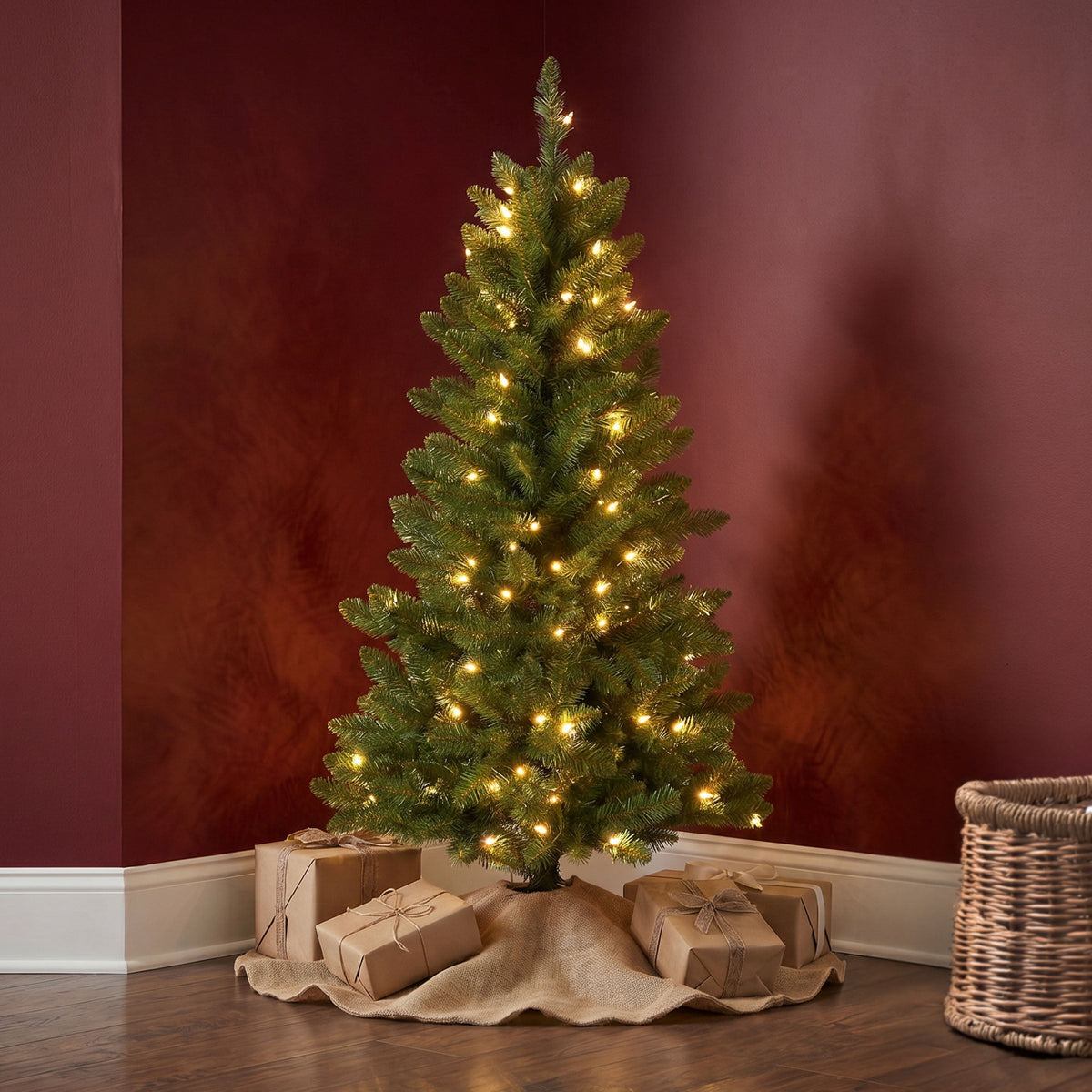 4ft Pre Lit Slim Fir Christmas Tree, Warm White LED