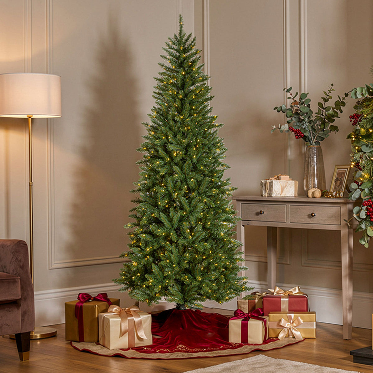 7.5ft Pre Lit Slim Fir Christmas Tree, Warm White LED