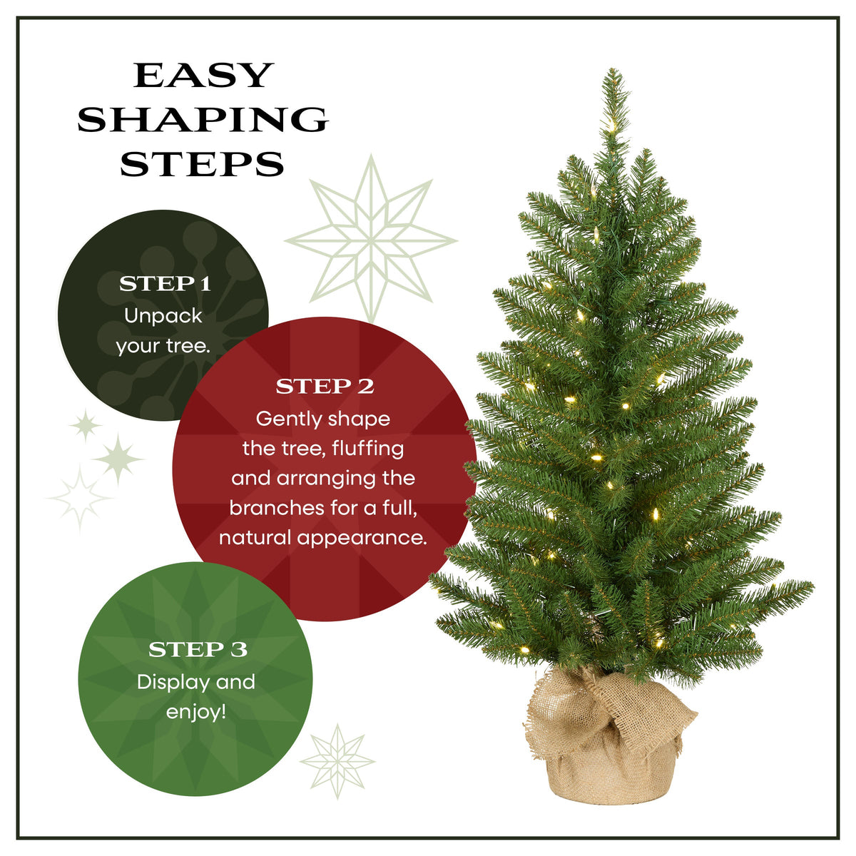 3ft Pre Lit Slim Potted Fir Christmas Tree, Warm White LED