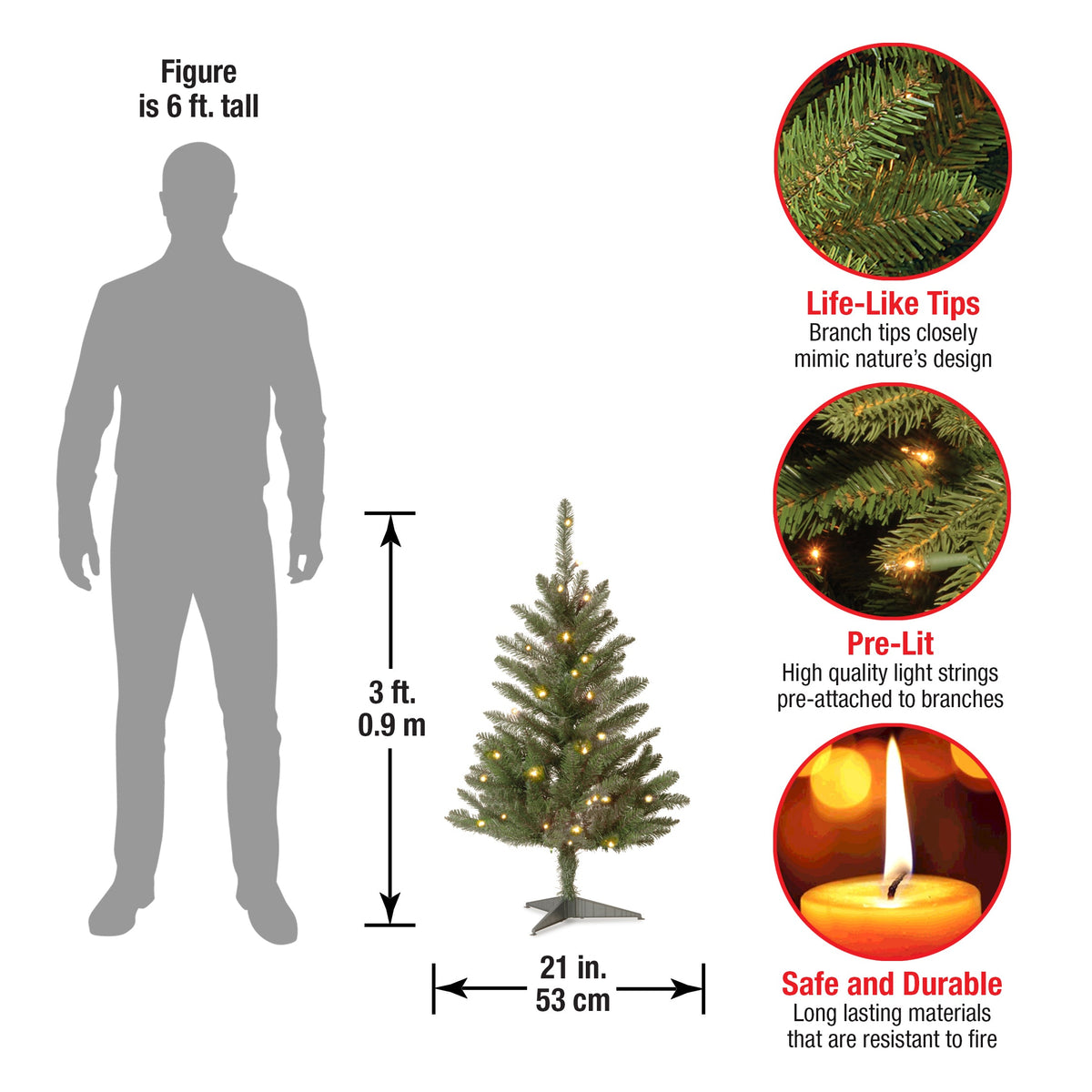 3ft Fir Christmas Tree with Clear Lights