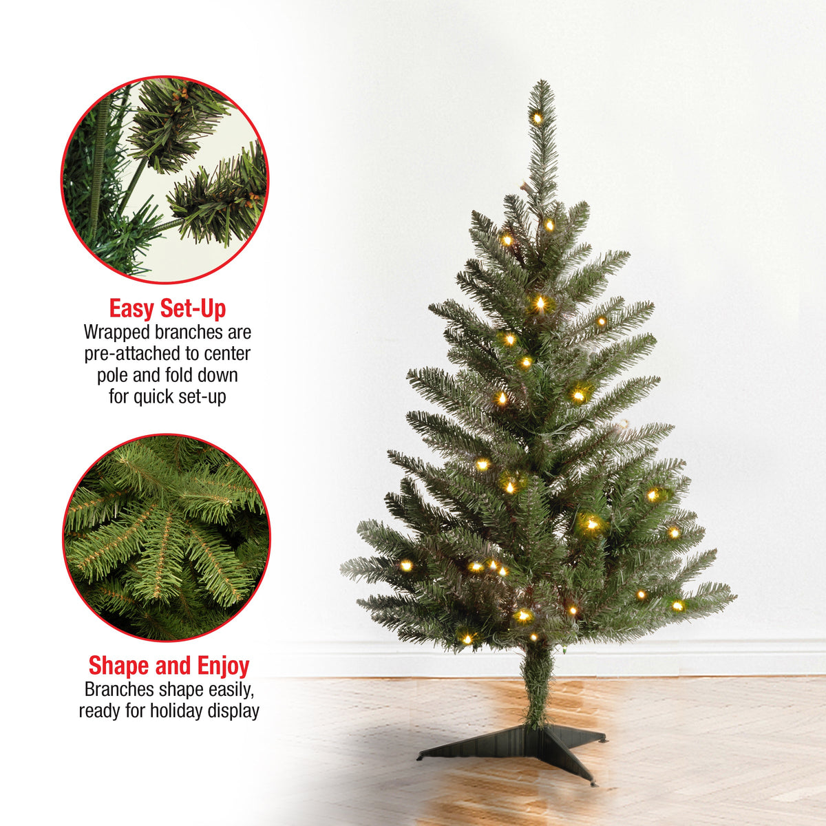 3ft Fir Christmas Tree with Clear LED Lights