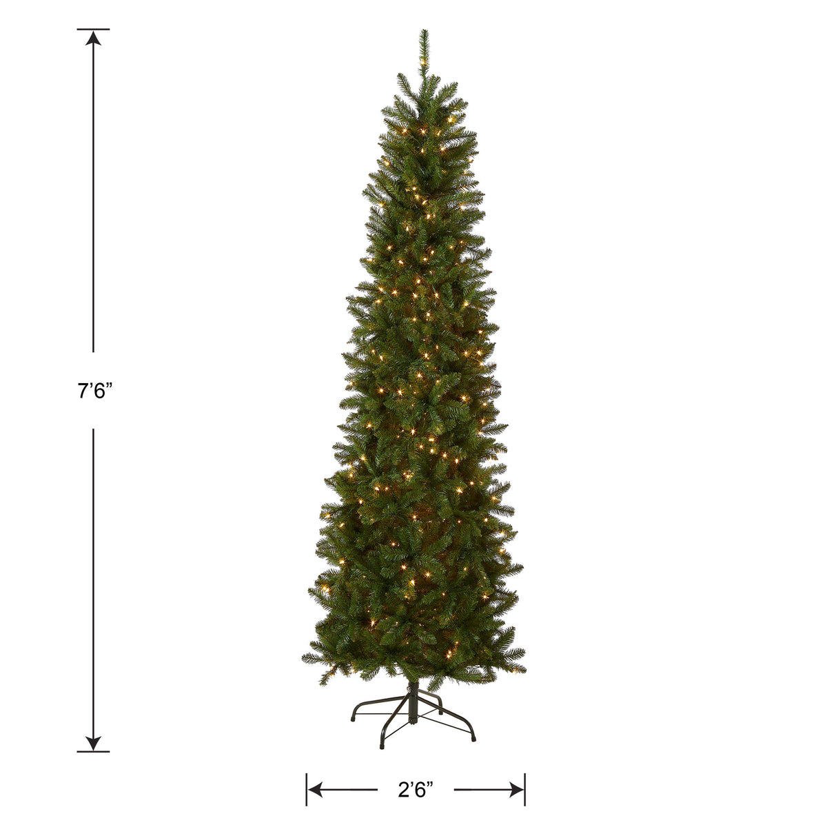 7.5ft Pre Lit Pencil Fir Christmas Tree, 350 Clear Lights