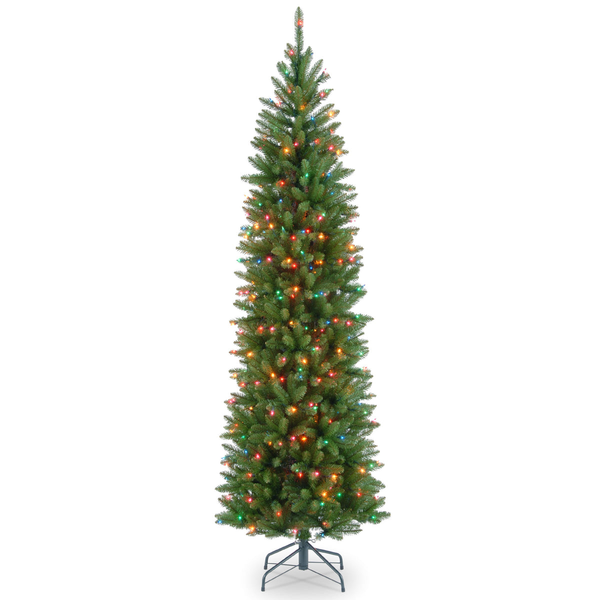 6.5ft Pre Lit Pencil Fir Christmas Tree, 250 Multicoloured Lights