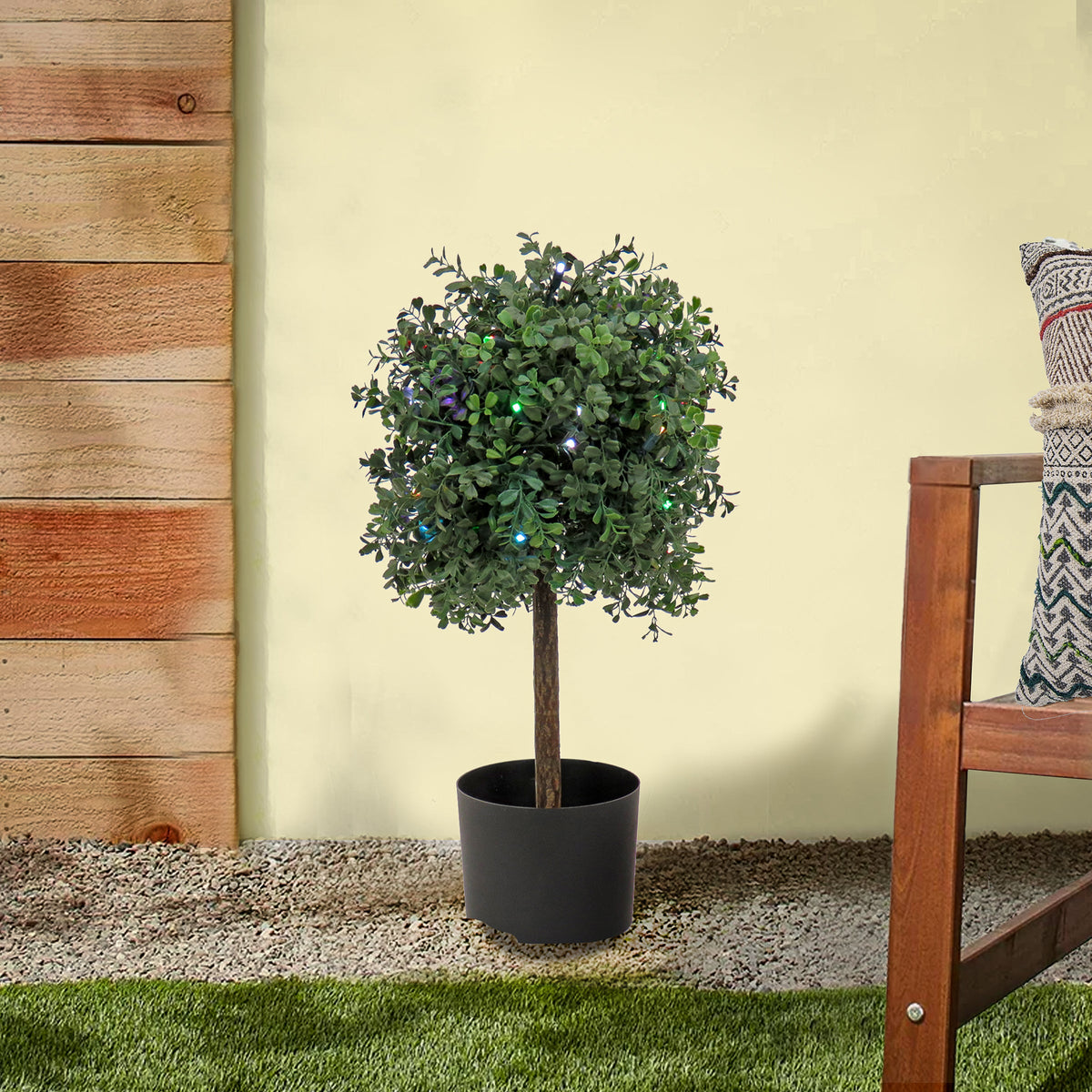 Pre Lit Boxwood Single Ball Topiary, Multifunction LED, 61 cm