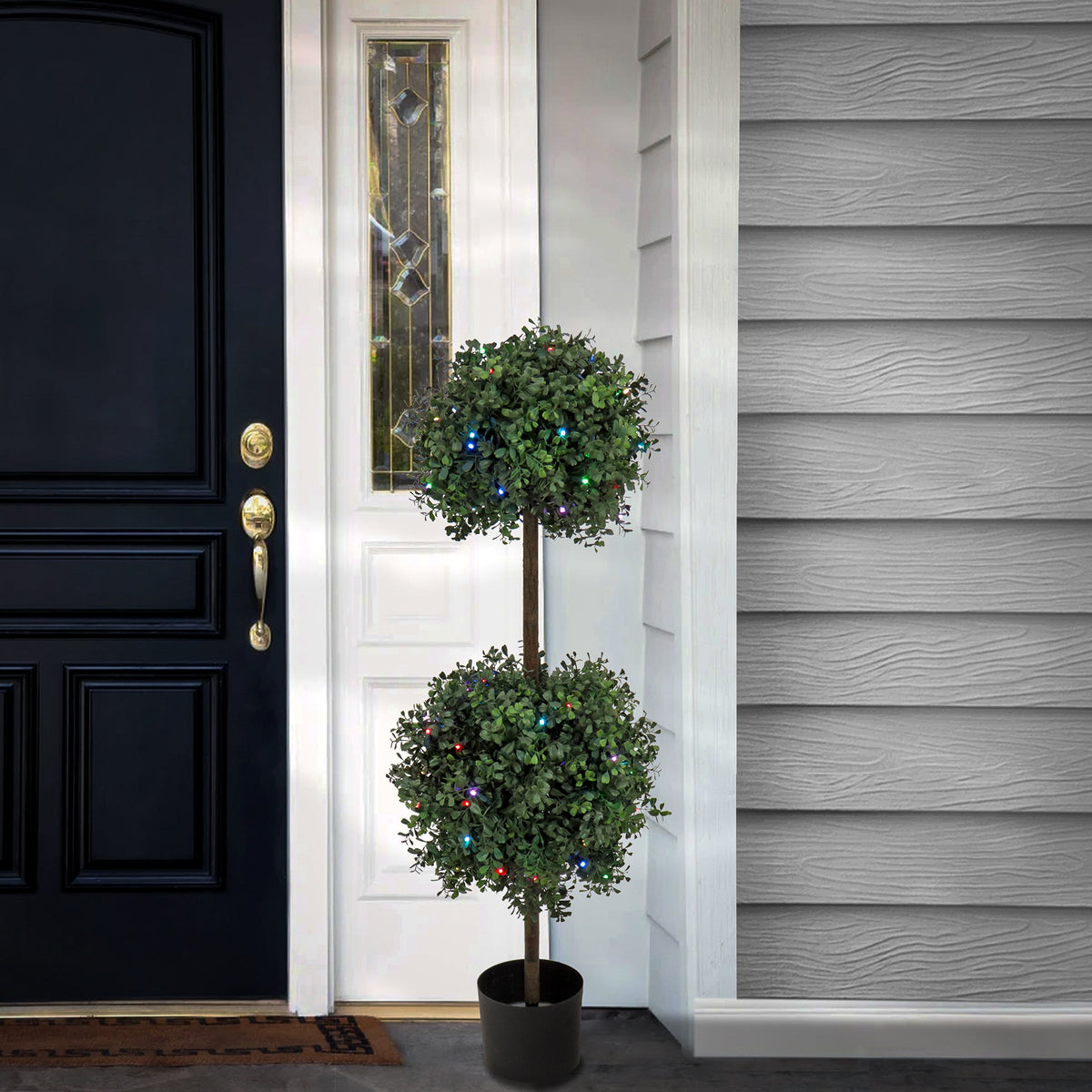 Pre Lit Boxwood Double Ball Topiary, Multifunction LED, 117 cm