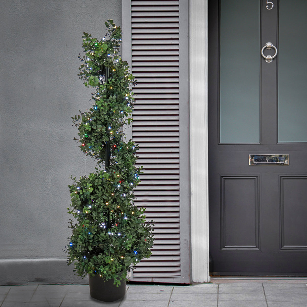 Pre Lit Boxwood Spiral Topiary, Multifunction LED, 122 cm