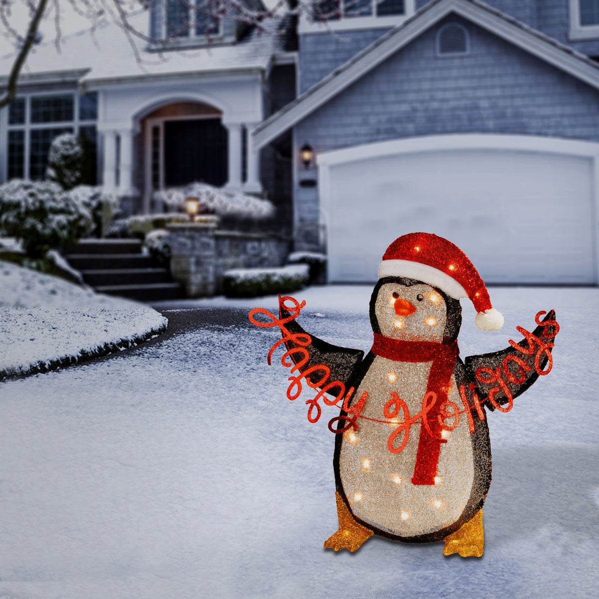 Silver Tinsel Penguin with Sign, 74 cm