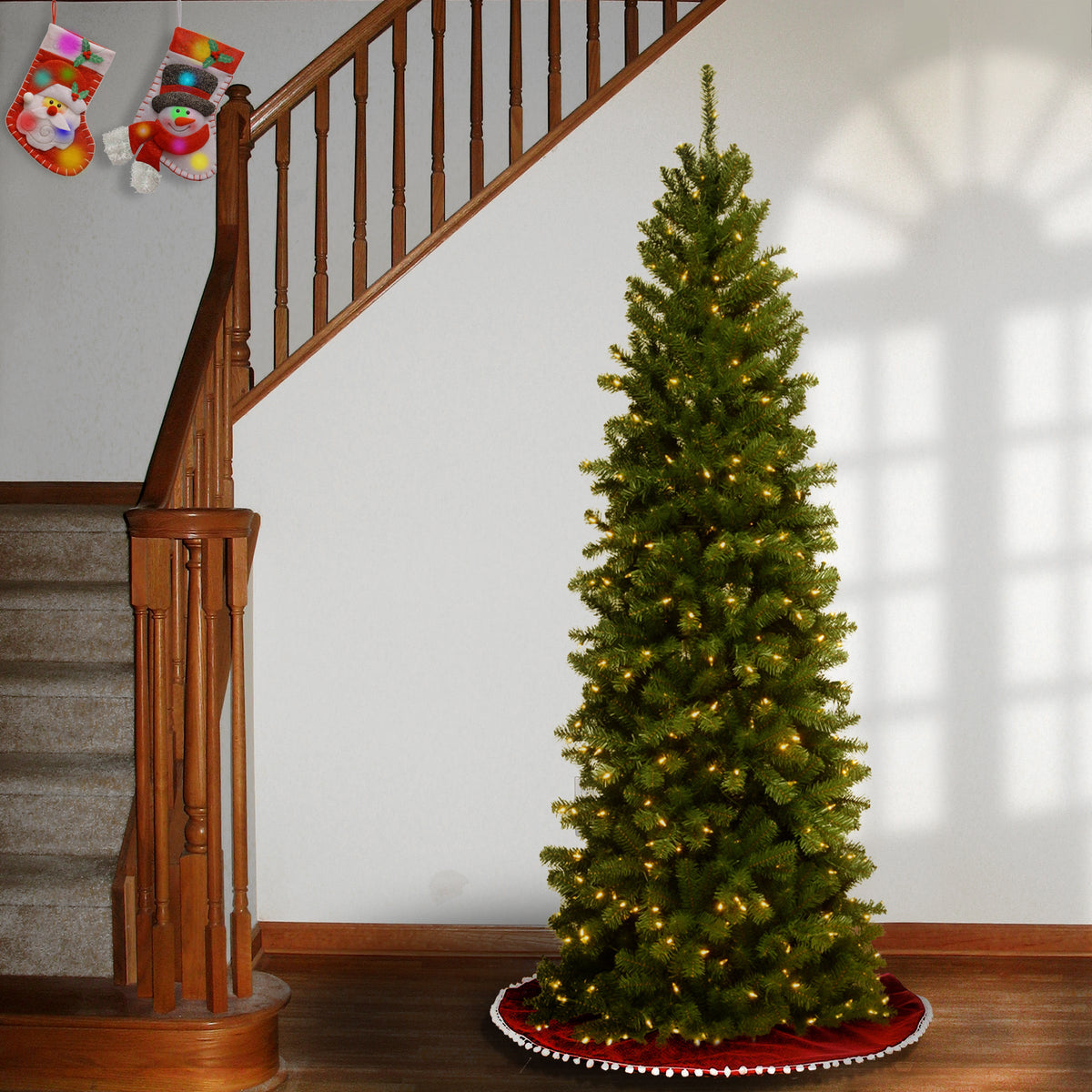 7ft Pre Lit Pencil Slim Spruce Christmas Tree, Clear Lights