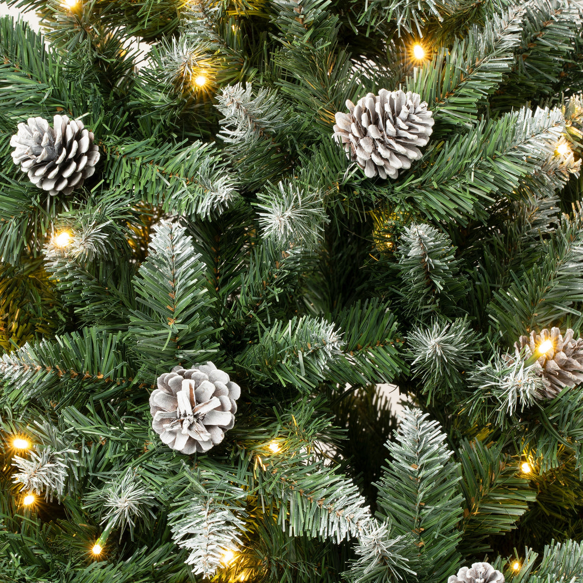 6ft Pre Lit Snow Tipped Christmas Tree with Pine Cones, Warm White LED