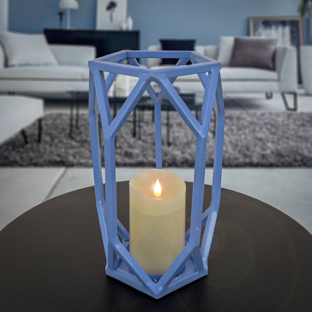 Ice Blue Modern Candle Lantern, 28 cm