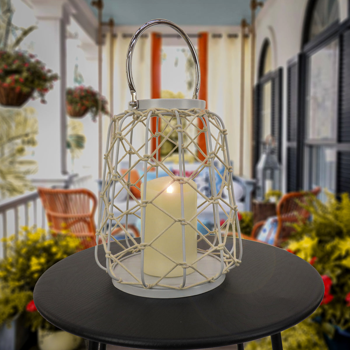 Glacier Grey Lantern with Rope Handle, 30 cm
