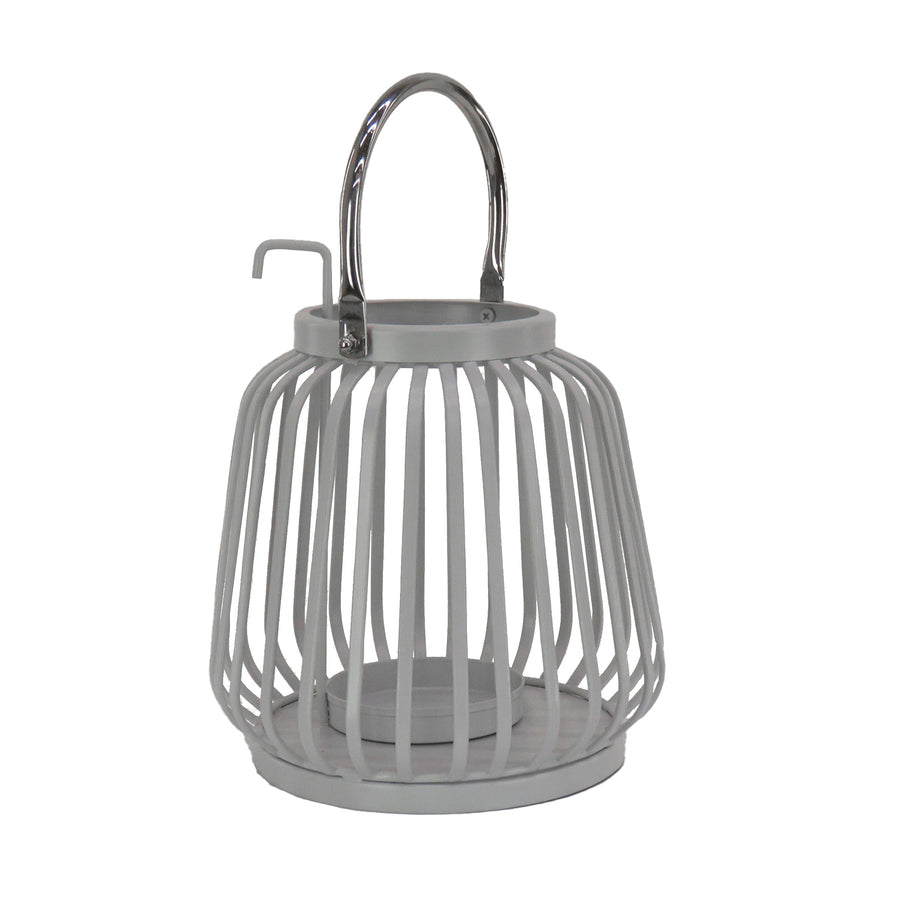 Glacier Grey Ribbed Steel Candle Lantern, 28 cm