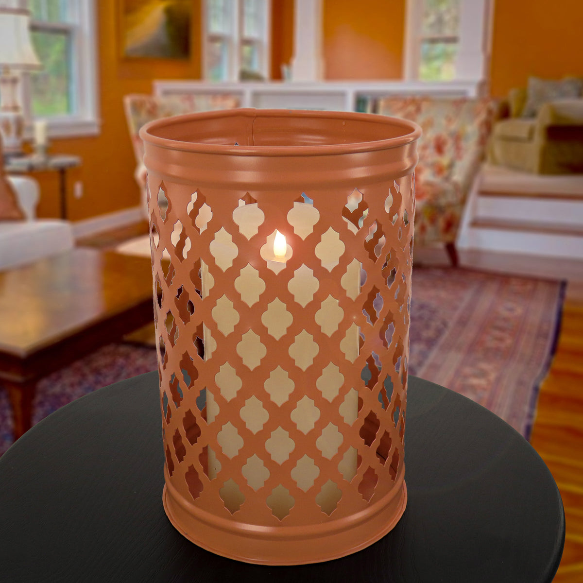 Pastel Orange Modern Candle Lantern, 30 cm