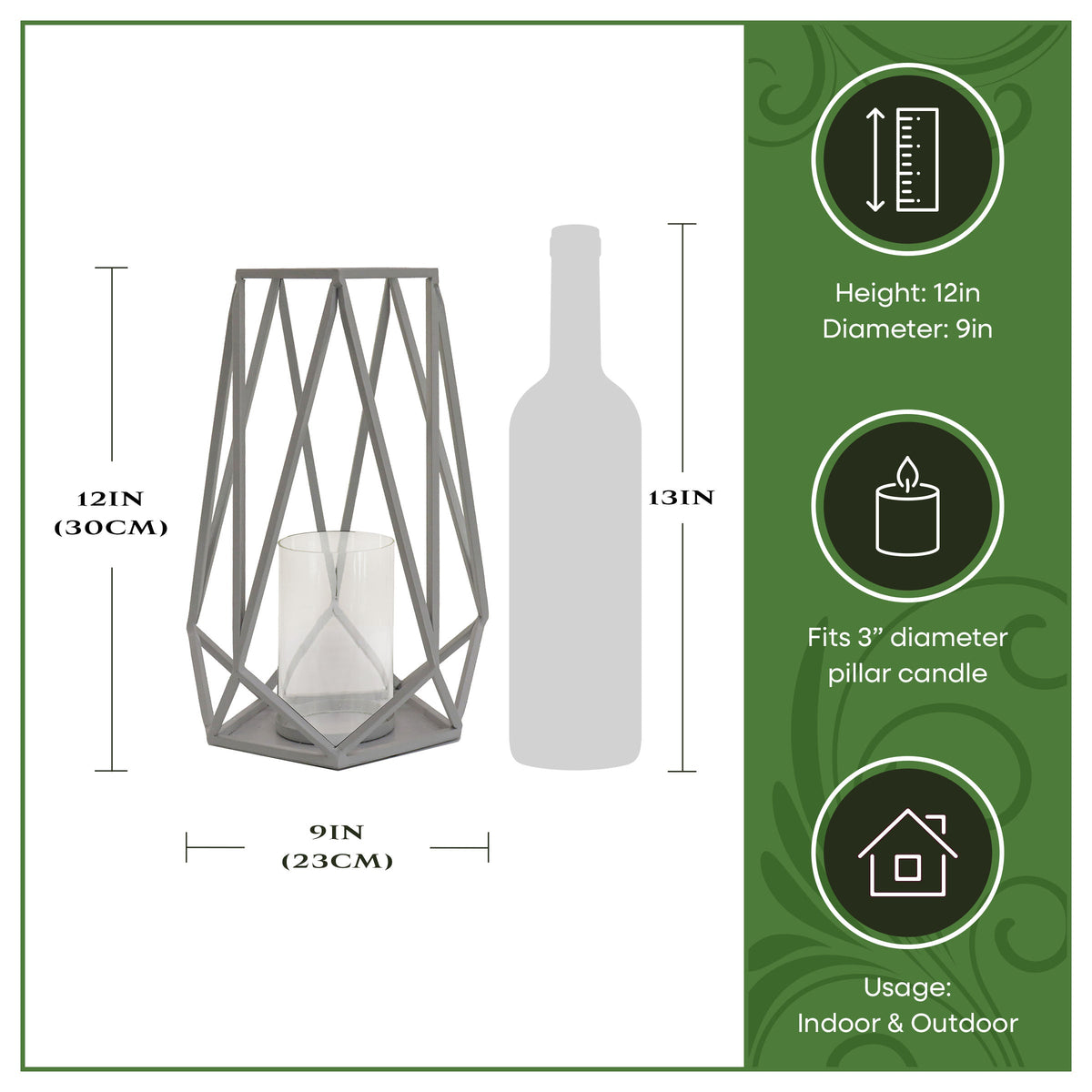 Glacier Grey Steel Candle Lantern, 30 cm