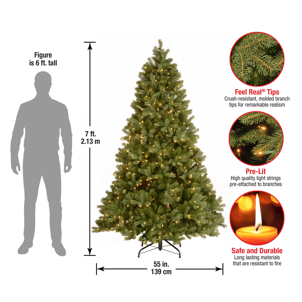 7ft Pre Lit Realistic Downswept Douglas Fir, 700 Clear Lights