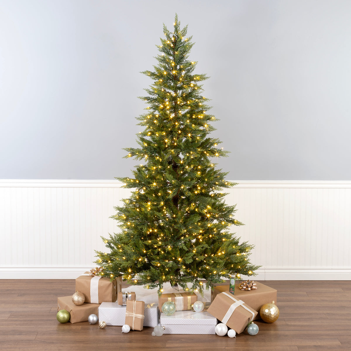 7.5ft Pre Lit Festive Fern Christmas Tree, Clear Lights