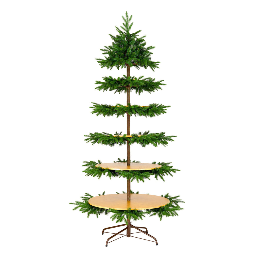 7.5ft Slim Platform Christmas Tree with Bamboo Display Shelves