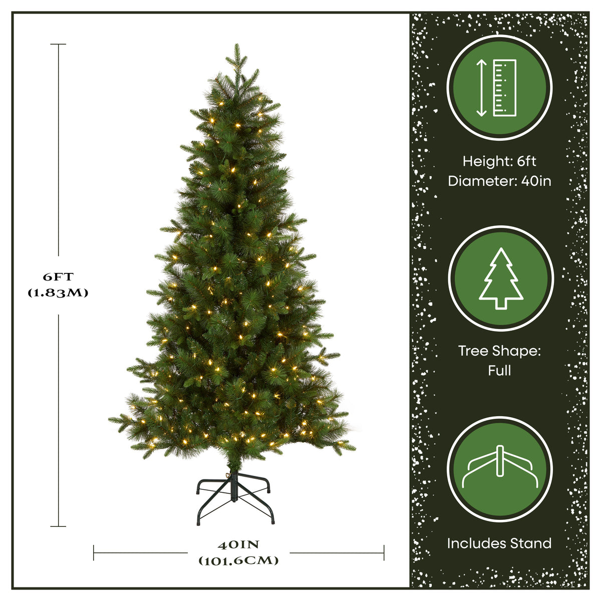 6ft Pre Lit Natural Pine Christmas Tree, Warm White LED