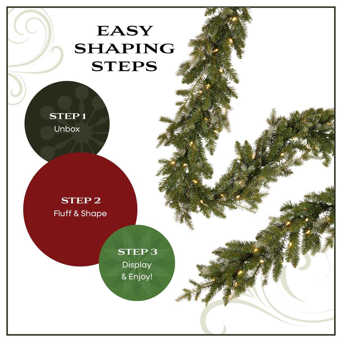 2.7m Pre Lit Woodland Christmas Garland, Warm White LED