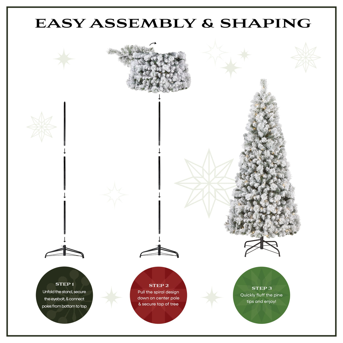 6ft Pre Lit Pop Up Snowy Pine Christmas Tree, Warm White LED