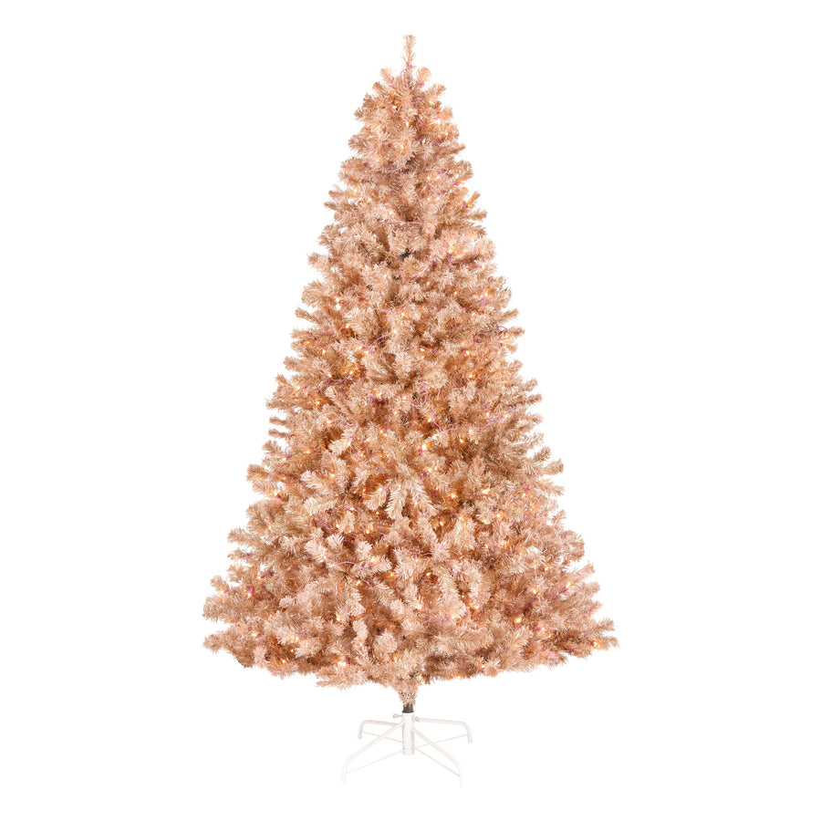 7.5ft Pre Lit Pink Flocked Christmas Tree, Clear Lights