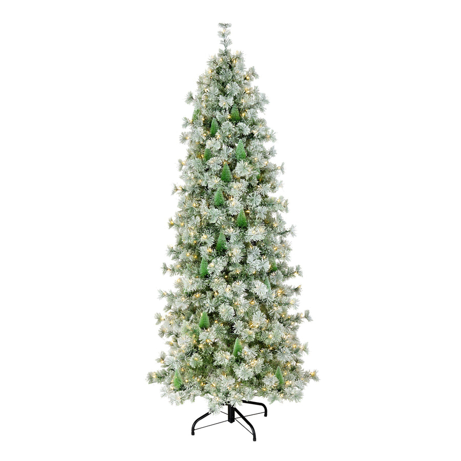 7.5ft Pre Lit Slim Snowy Bottle Brush Christmas Tree, Clear Lights