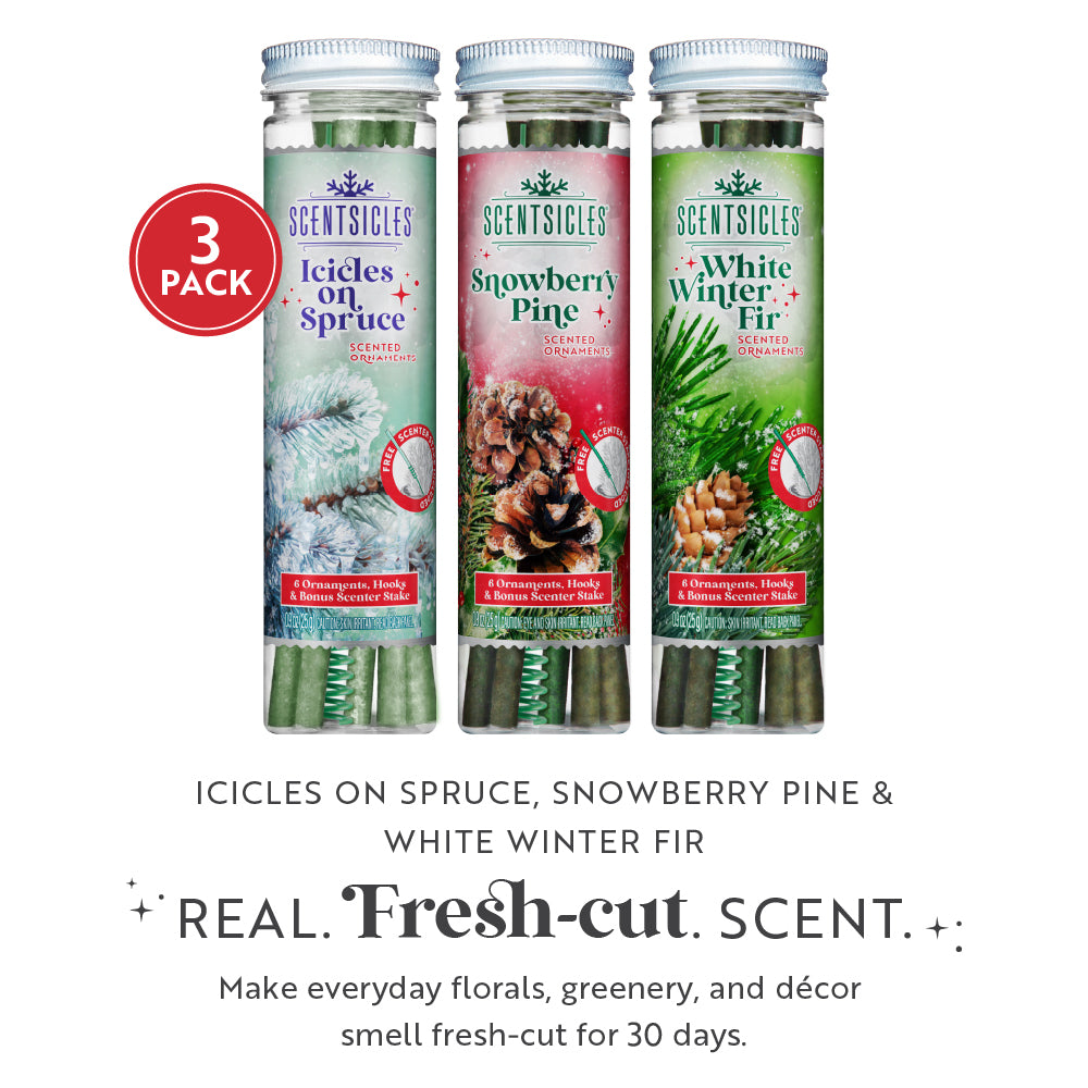 Christmas Tree Scent Sticks Trio, Fir, Snowberry Pine and Icicles on Spruce