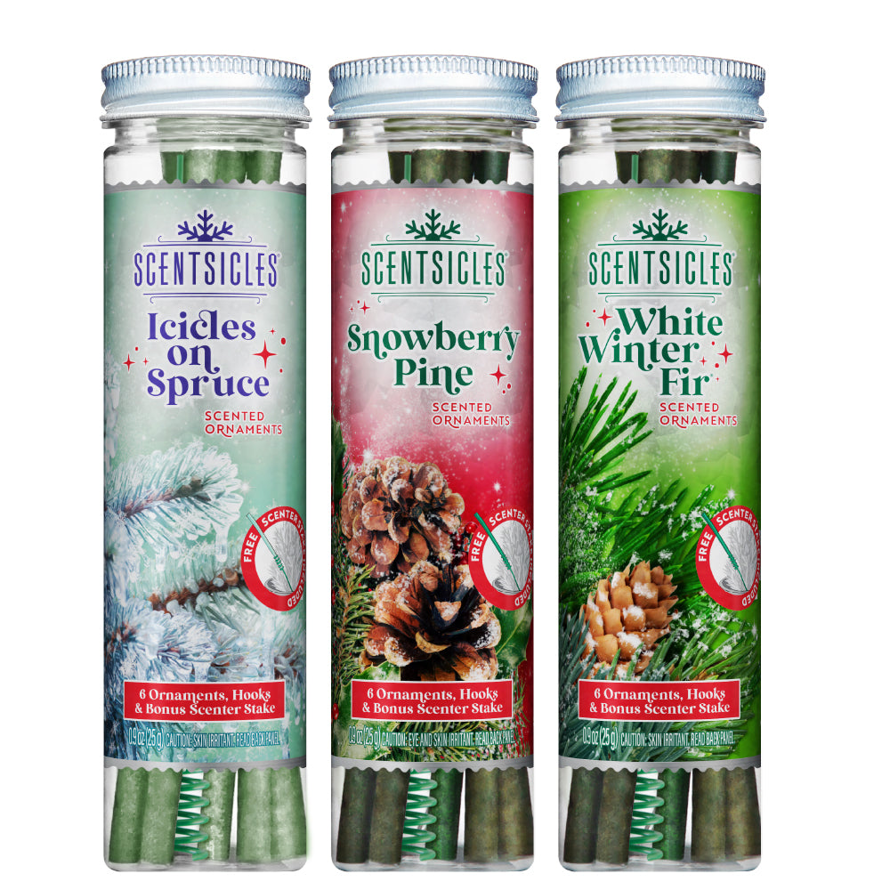 Christmas Tree Scent Sticks Trio, Fir, Snowberry Pine and Icicles on Spruce