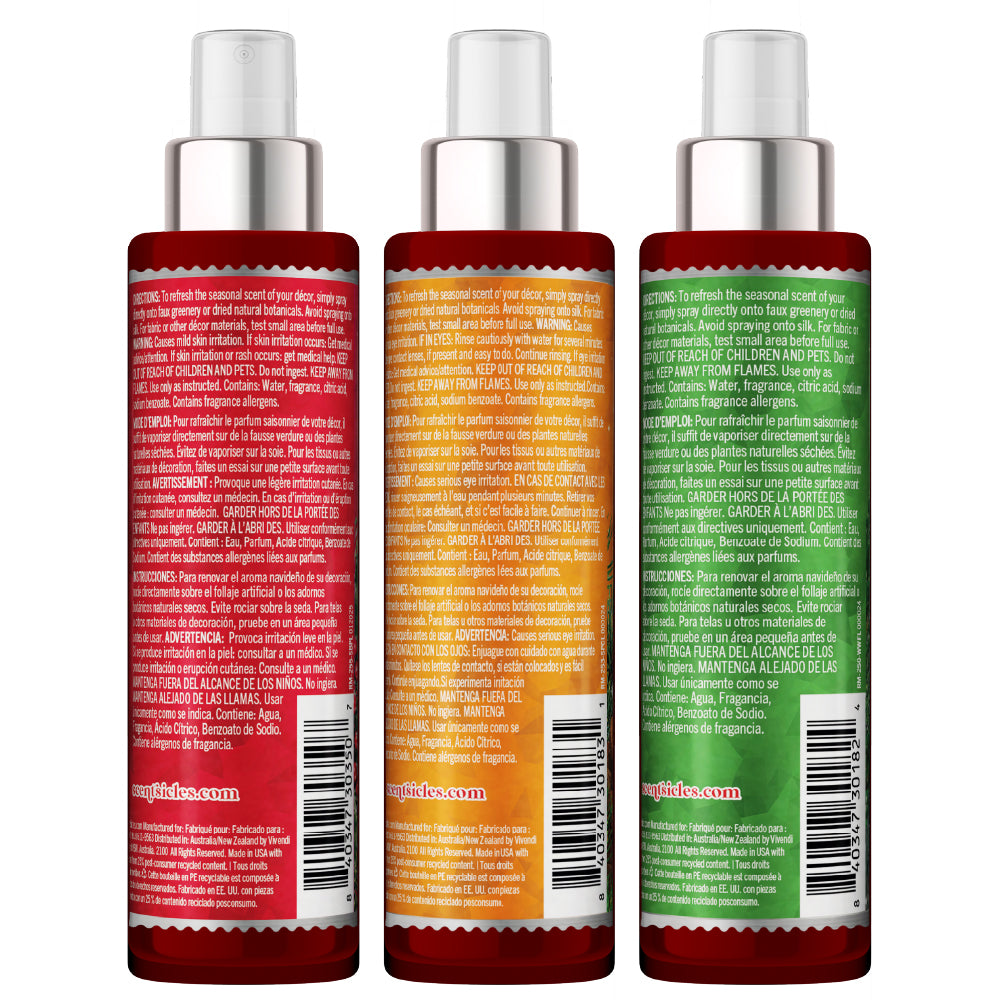 Festive Scent Mister Trio, Fir, Snowberry Pine and Spiced Pine Cones