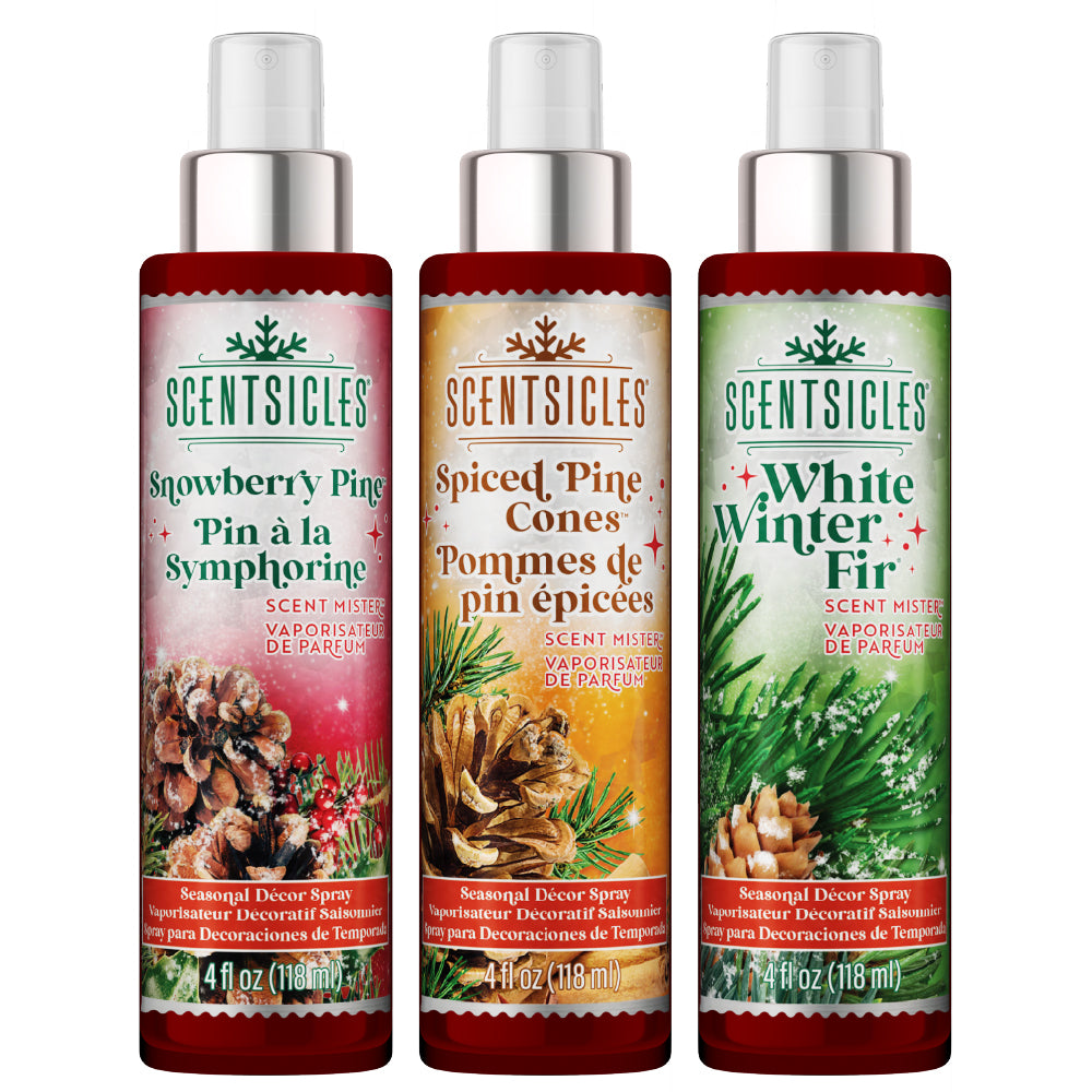 Festive Scent Mister Trio, Fir, Snowberry Pine and Spiced Pine Cones