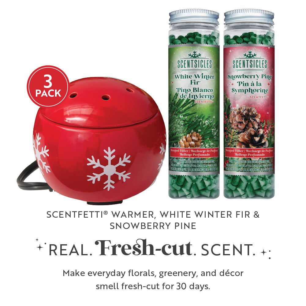 Red Snowflake Fragrance Warmer with Scented Paper Ribbons, 3 Piece Set