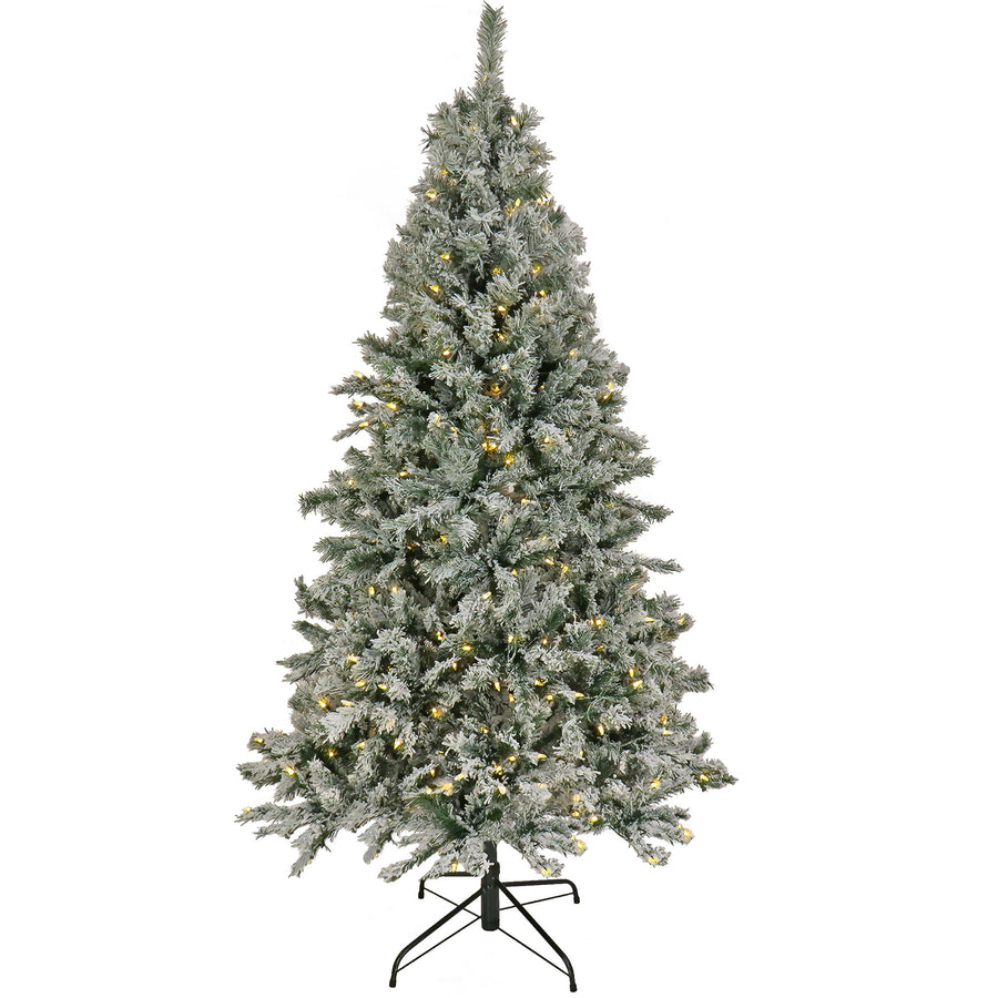 9ft Pre Lit Snowy Harwich Hinged Christmas Tree, Warm White LED