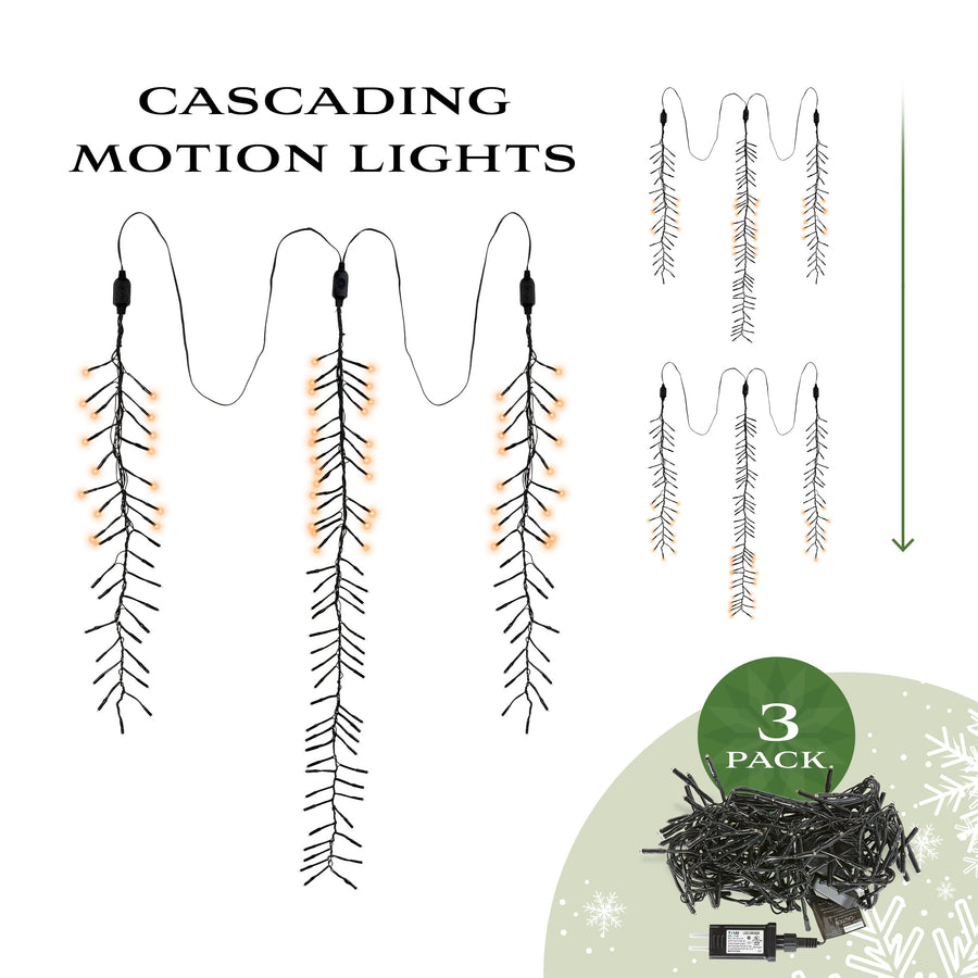 Meteor Shower Cascading LED String Lights, 3.7 m, Warm White, Pack of 3