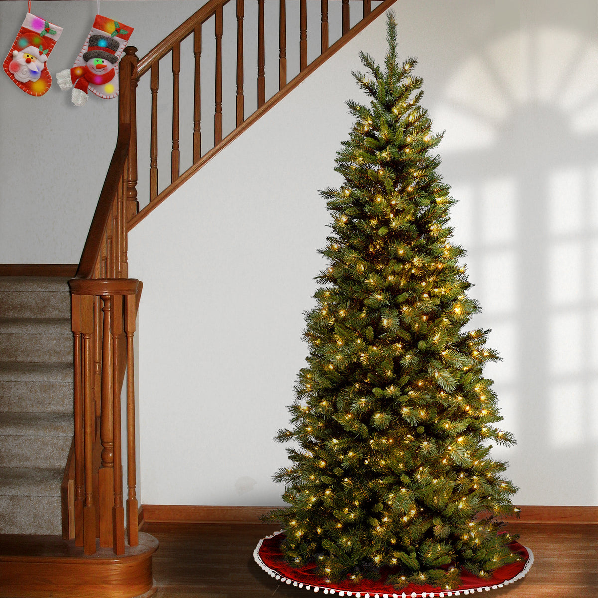 7.5ft Pre Lit Slim Tiffany Fir Christmas Tree, Clear Lights
