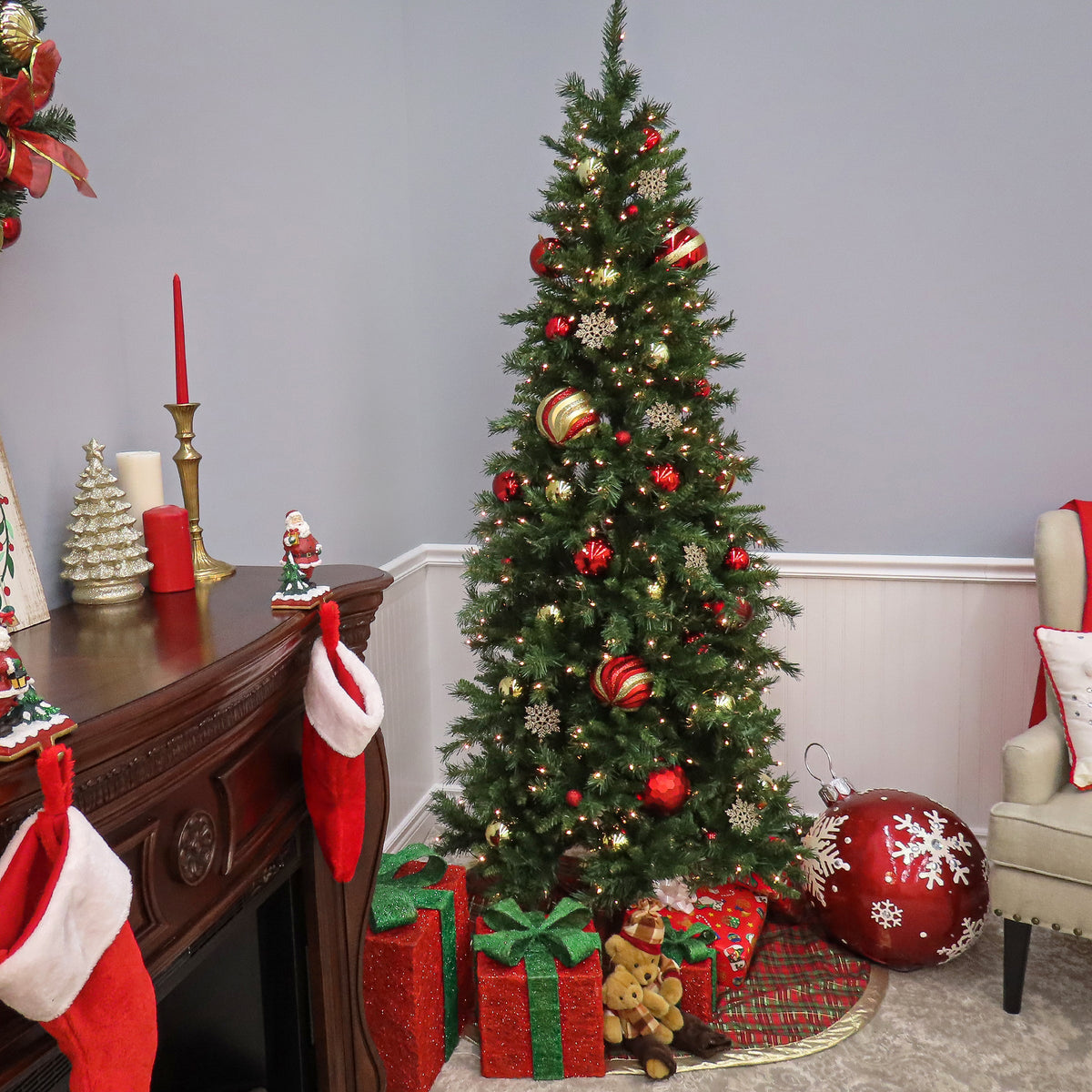 7.5ft Pre Lit Slim Tiffany Fir Christmas Tree, Clear Lights
