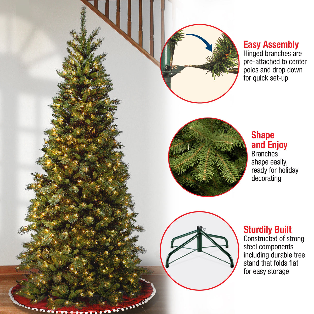 7.5ft Pre Lit Slim Tiffany Fir Christmas Tree, Clear Lights
