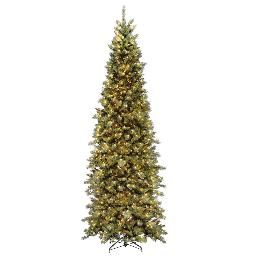 9ft Pre Lit Slim Downswept Fir Christmas Tree, 700 Clear Lights