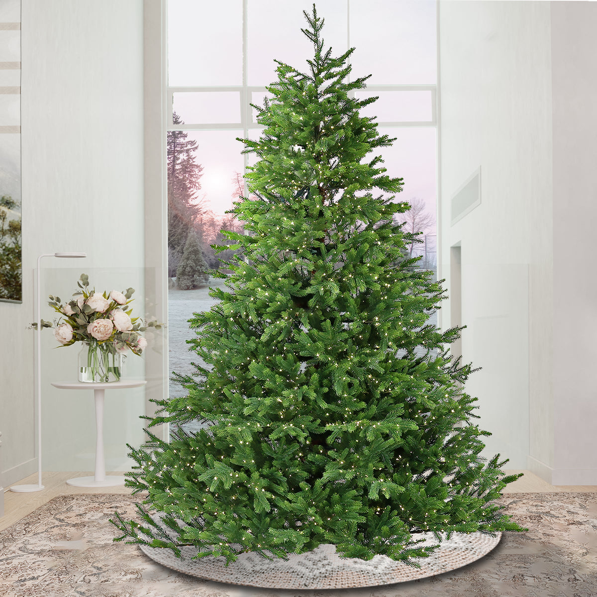 10ft Pre Lit Noble Fir Hinged Christmas Tree, 5,440 Colour Changing Lights