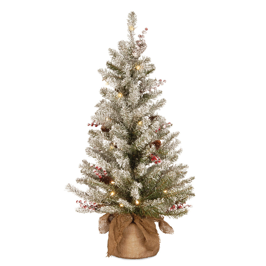 3ft Pre Lit Dunhill Fir Tabletop Christmas Tree in Burlap Bag, Warm White LED